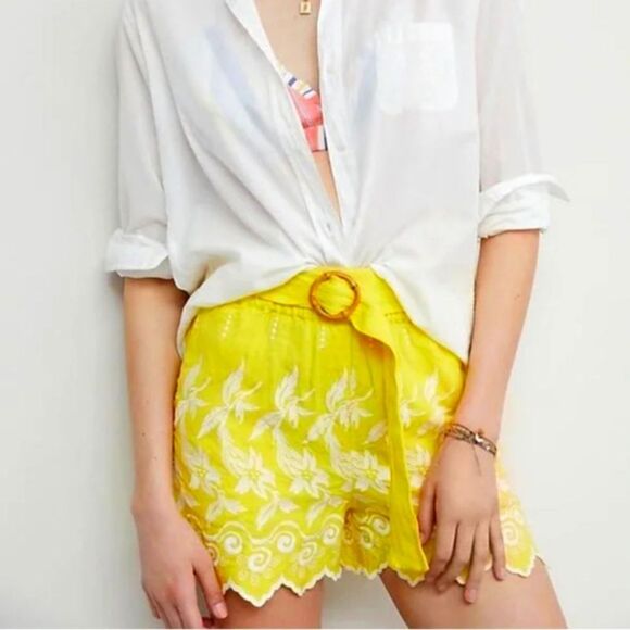 Anthro Place Nationale Yellow Linen Embroidered Shorts - Picture 11 of 11